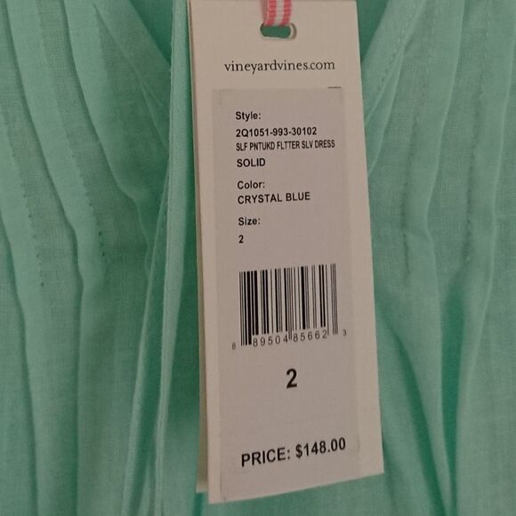 Vineyard Vines teal blue Flutter sleeve boho tassels dress - Picture 5 of 11